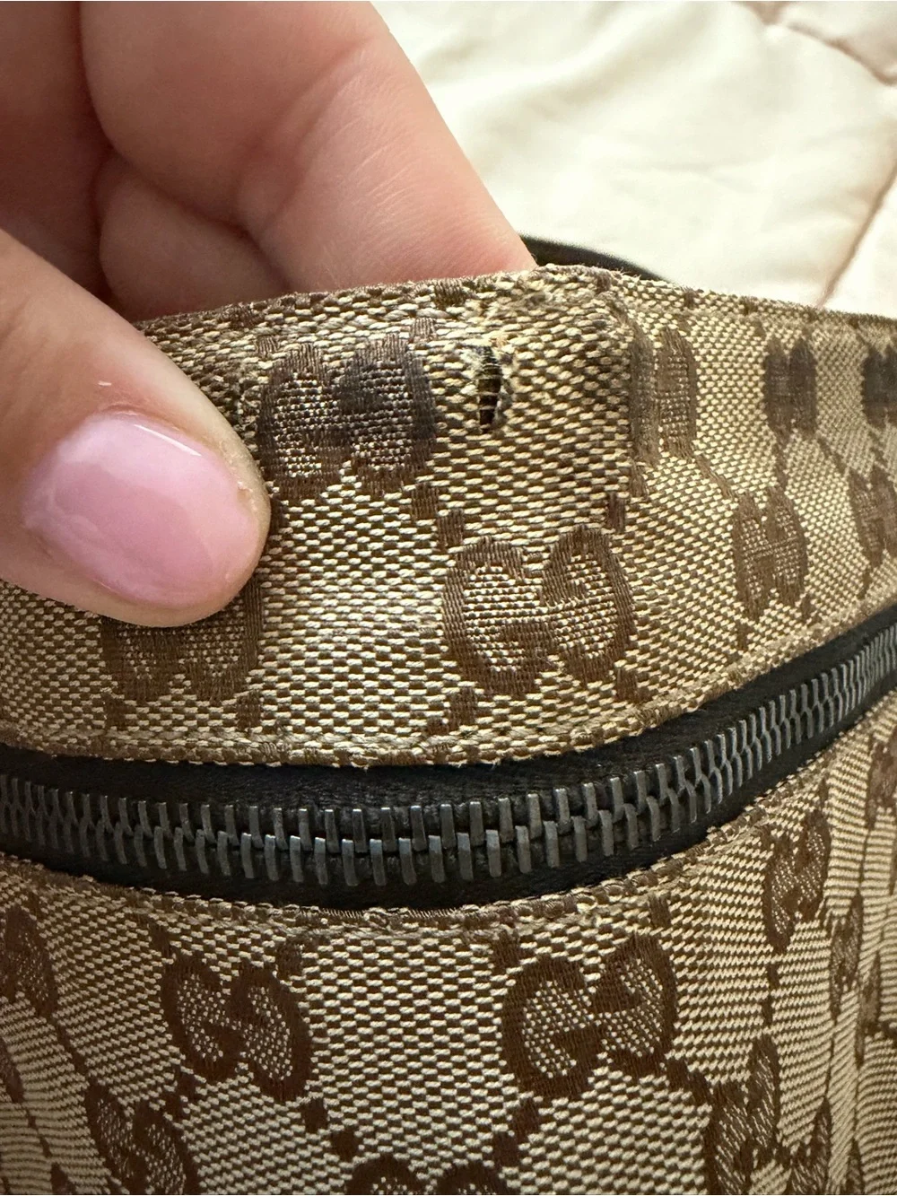 Gucci Beige/Brown GG Canvas Belt Bag with Dark Brown Strap